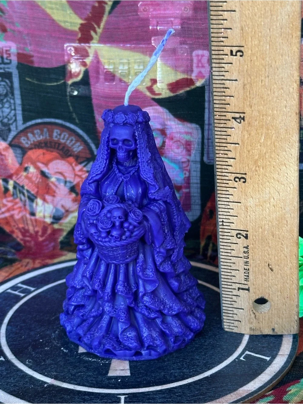 Handmade Purple Skeleton Bride Candle – Gothic Bride of Death